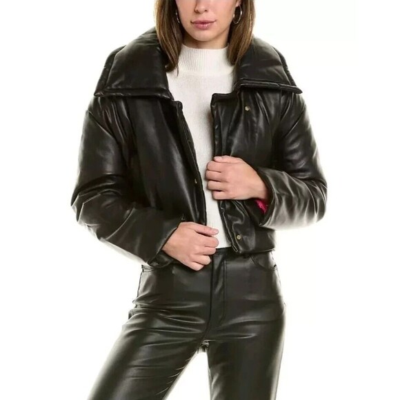 REBECCA MINKOFF Cropped Vegan Leather Padded‎ Moto Jacket Sz S M L NEW $278 - Picture 1 of 7